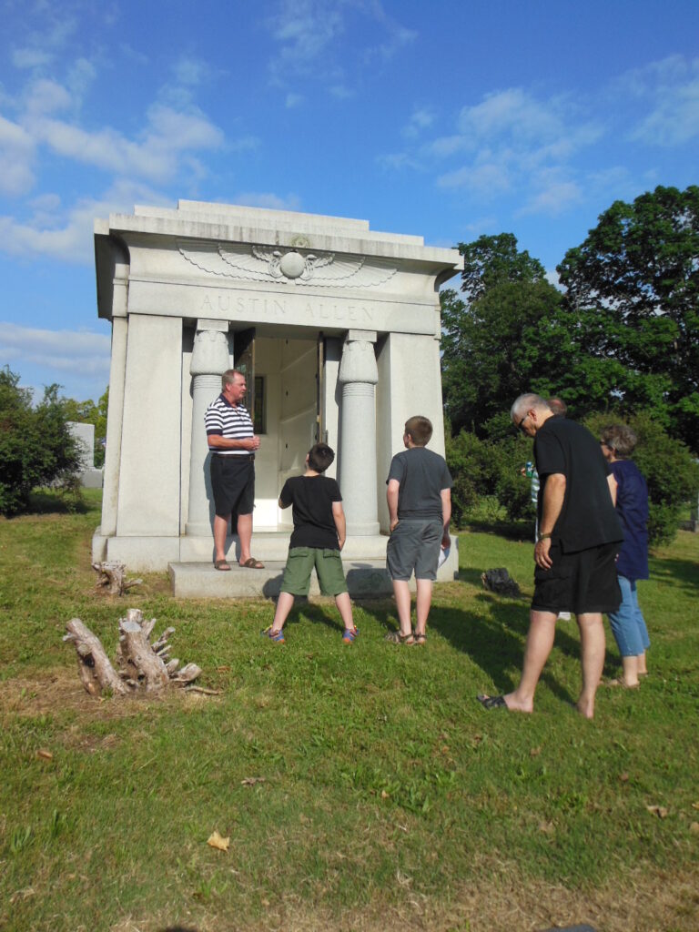 Visitors at the Austin Allen mausoleum