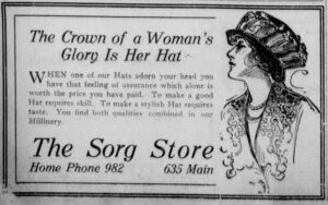 Joplin Daily Globe October12 1913 p 14 big drawing of lady and hat