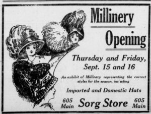 Joplin News Herald September14 1910 p 3 Sorg Store with 4 hats